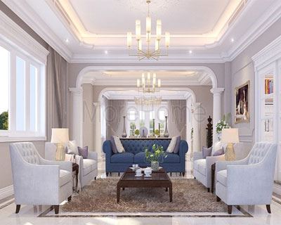 Thiết kế nội thất phòng khách biệt thự tân cổ điển