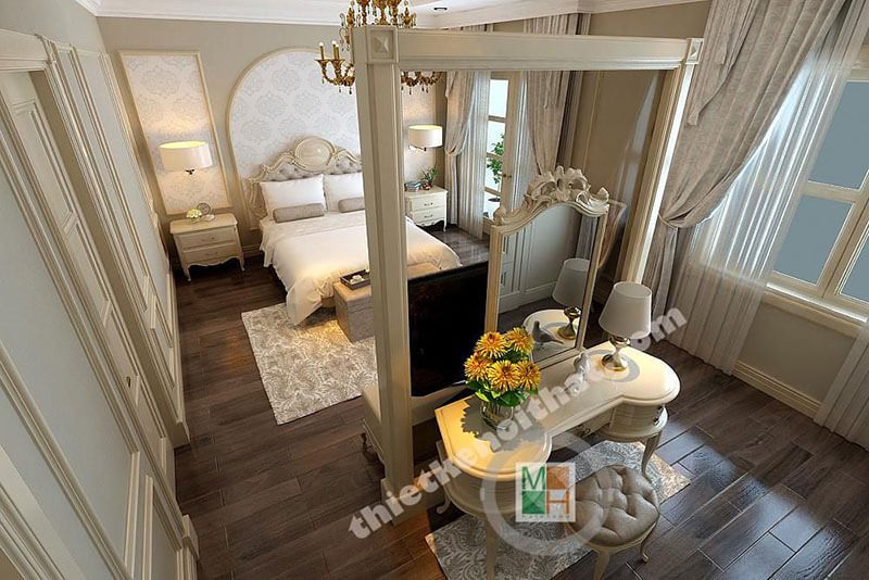 Mẫu giường ngủ tân cổ điển đầu giường bọc da cao cấp cho phòng ngủ