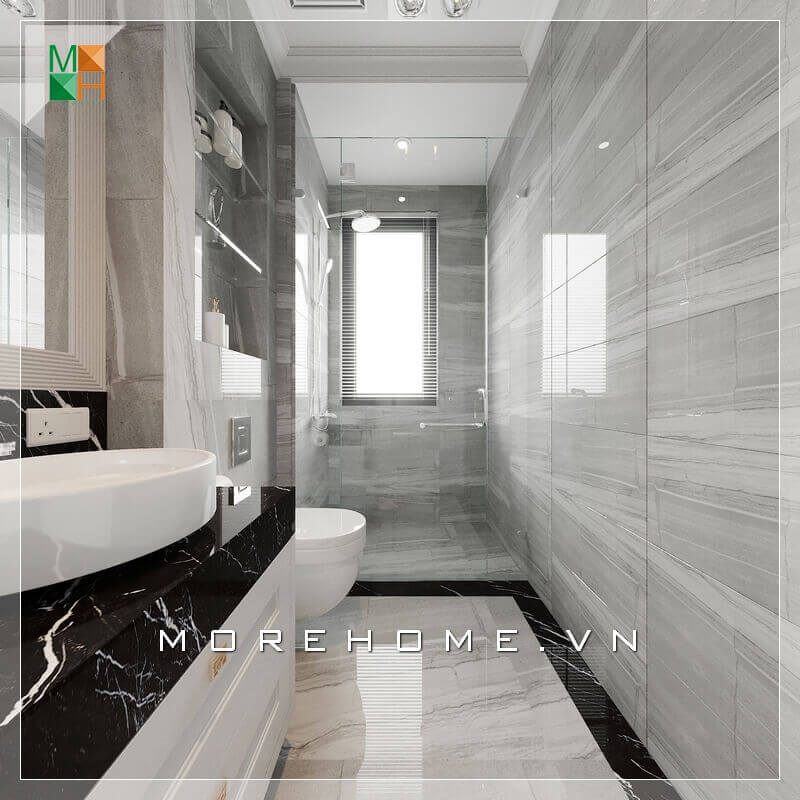 Một mẫu thiết kế nhà tắm được tích hợp với WC chung cư, nhà phố và biệt thự hiện đại cung cấp sự tiện nghi cao.